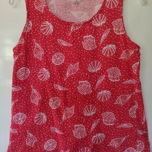 Coral Bay Red Seashell Print Tank Top Size Small